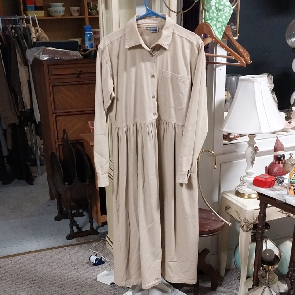 Erika Classics Beige Button-Up Women's Dress